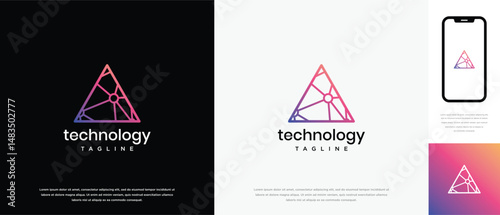 Triangle technology logo design. Triangle technology connection logo template. Technology logo symbol icon