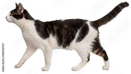 A Cat  white  and black  isolated transparent background