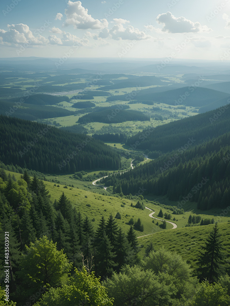 Naklejka premium View green forest-steppe plains