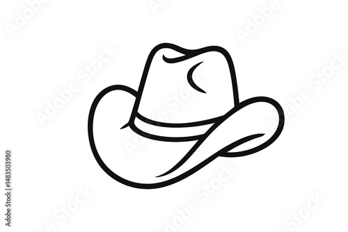 Cowboy Hat Simple Vector Illustration in Black Outline. Cowboy hat depicted in a simple black outline vector illustration. The clean, minimalistic design emphasizes the classic western headgear