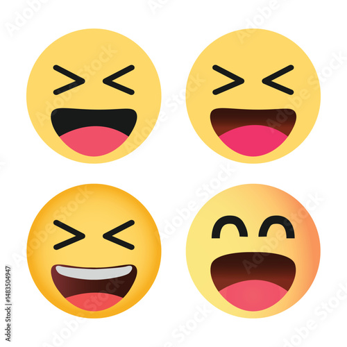 Collection of haha Emoji Reactions for Social Network. Isolated on a white background.