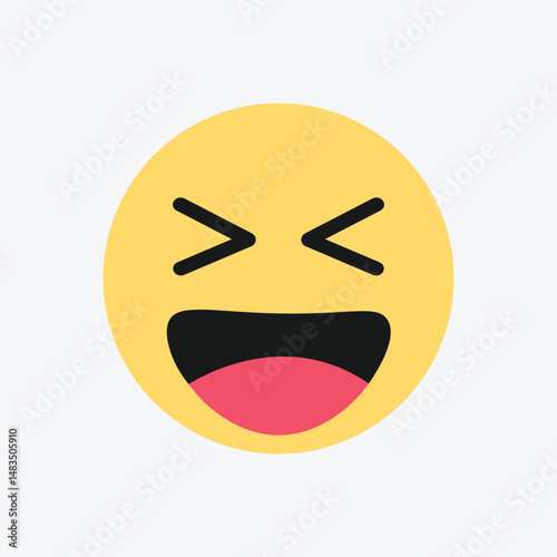 Facebook haha emoji. Smiling face flat vector icon isolated on a white background. Happy face.