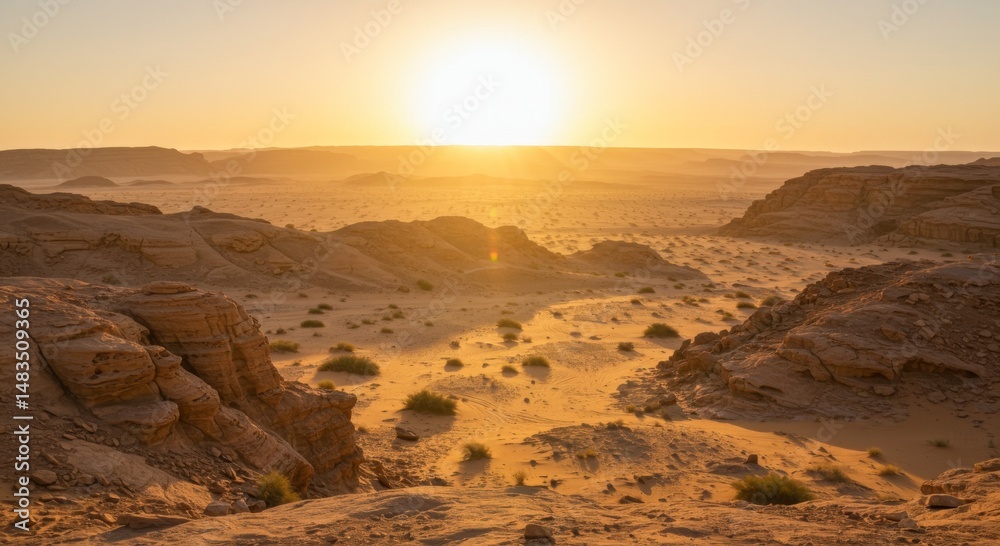 Naklejka premium Golden Desert Sunset Landscape