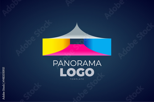 Logo Panorama. 3d geometric perspective figure. Template design vector. Black background.