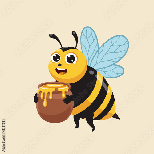 Cartoon cute bee pointing hand - Vector mascot character isolated