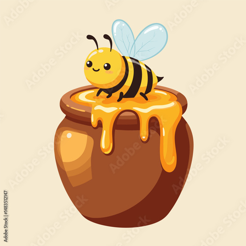 Cartoon cute bee pointing hand - Vector mascot character isolated