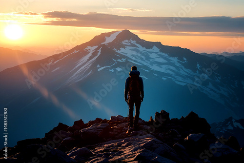 silhouette of a man on the top of the mountain