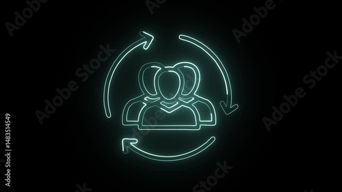 glowing neon staff icon, isolated, black background, HD motion graphic animation