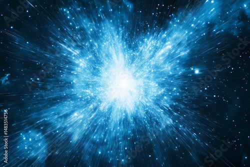 bright blue starburst with a white center. The blue color is very bright and the white center is the brightest part of the image
