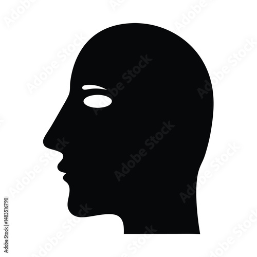 Silhouette of a Human Head in Profile View Simple Black and White Icon Design Graphic