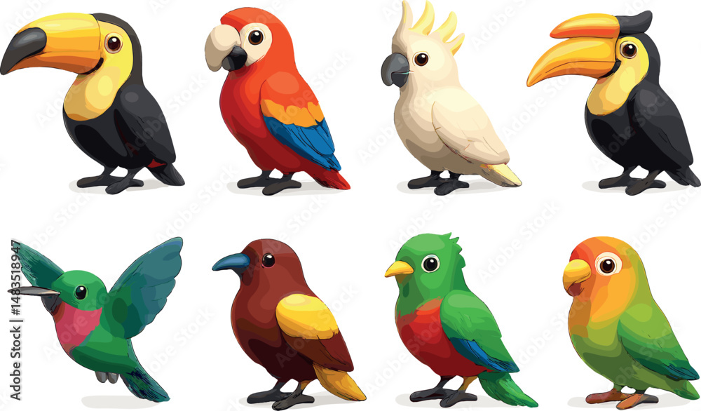 Obraz premium Tropical bird 3d icons set – vibrant, colorful and exotic avian symbols for creative design
