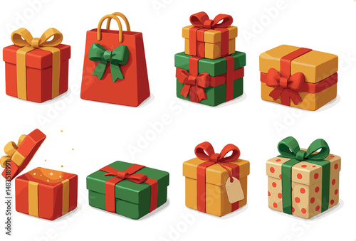 Festive 3d gift icons set – holiday and celebration package symbols for design