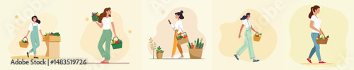 Woman shopping fresh vegetables at local market