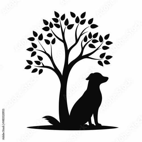 Dog Sitting Under Tree in Shade