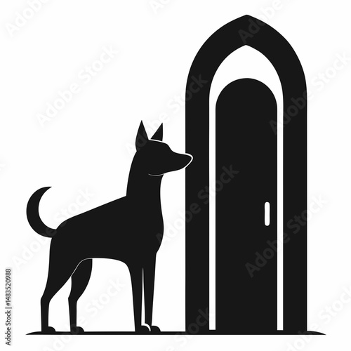 Dog Standing Guard at Front Door