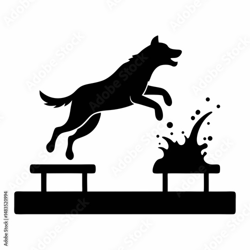 Dog Diving into Lake from Dock