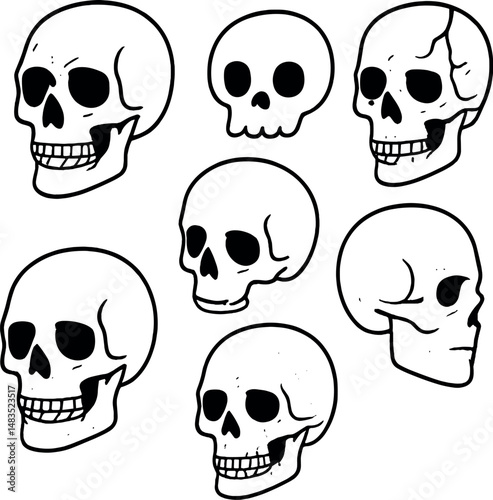 Classic skull line icons set – simple, outline and linear design elements