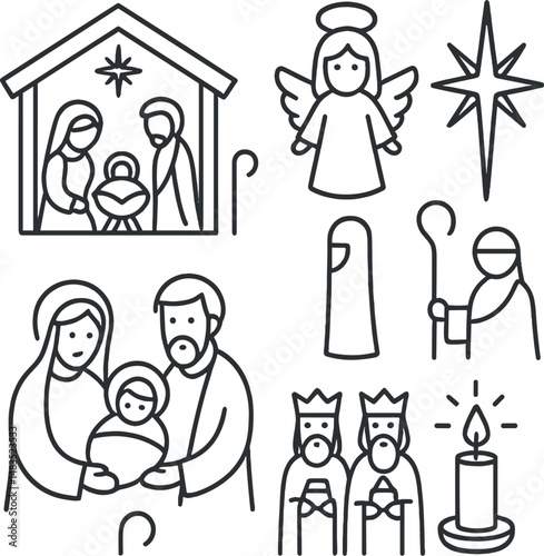 Christmas icons set – outline, festive and holiday season minimalist symbols