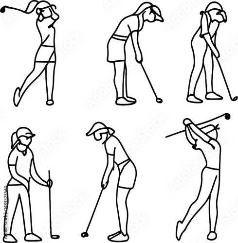 Female golfer silhouettes icons set – silhouette, sports and athlete symbols