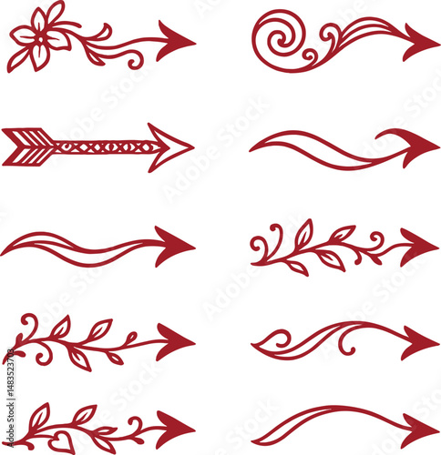 Decorative ornate arrow icons set – silhouette, elegant and stylish design elements