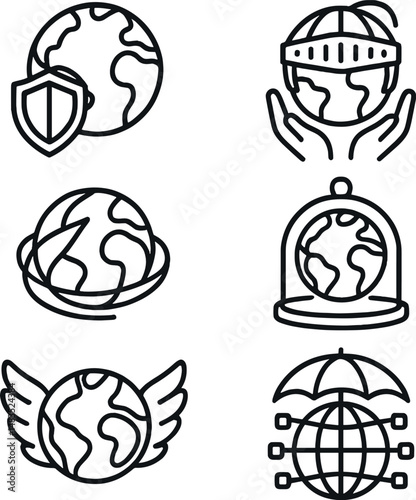 Earth protection icons set – outline, environmental and conservation symbols