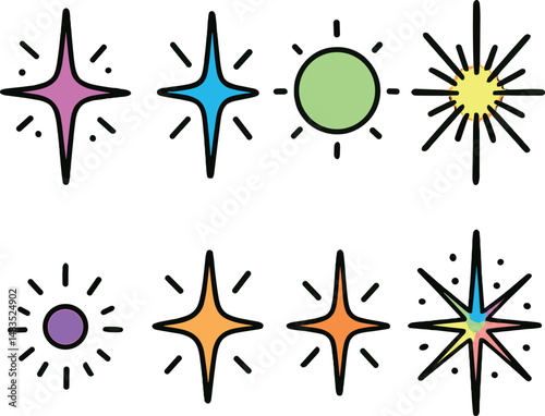 Neon spark icons set – outline, glowing and vibrant designs for creative projects
