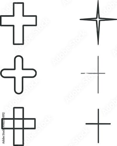 Minimalist crosses icons set – outline style, simple and elegant symbol collection
