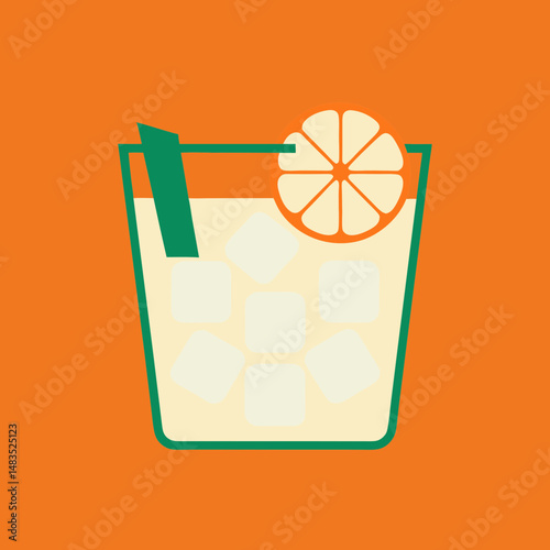 Refreshing Orange Drink Iced Zesty Summer Vibes Minimalist Design Green Straw
