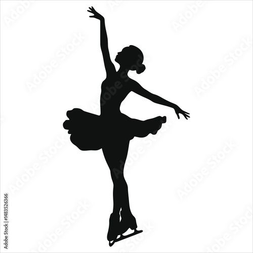 Graceful Figure Skater Vector ( Ice skating dress) Silhouette Against a Simple Background/A striking silhouette of a female figure skater in mid-performance.