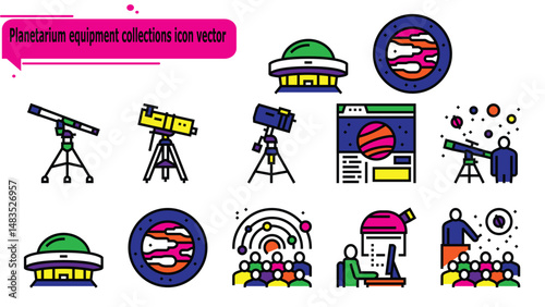  Planetarium equipment collections icon vector