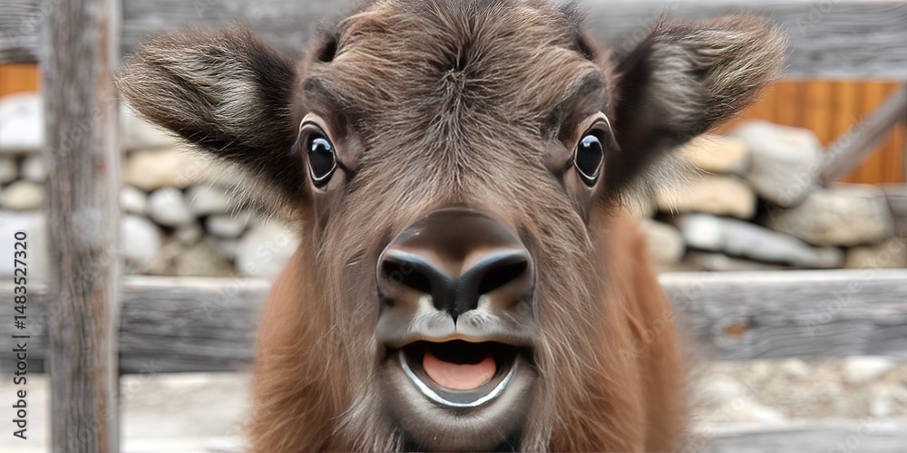 Fototapeta premium photo of playful baby yak 