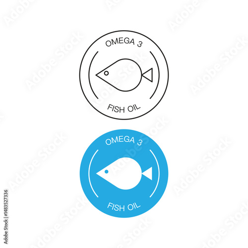 Fish Oil And Omega 3 Label Icon Set Vector Design.