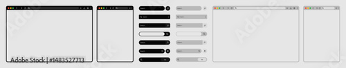 Website mockup template. Browser window with search bar and frames for PC, laptop, tablet, and mobile. Vector illustration for UI and web presentations.	