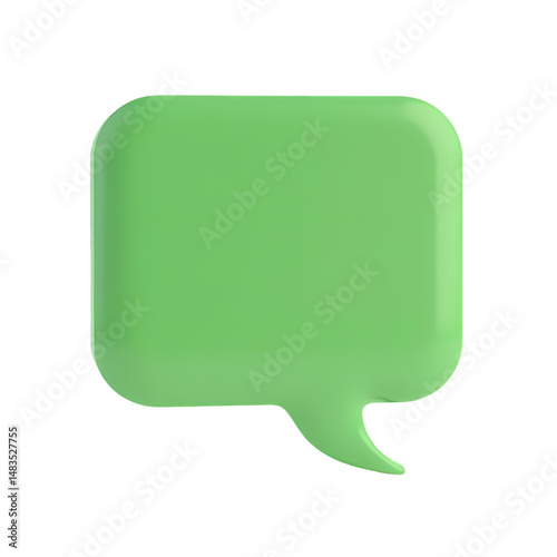 A single green speech bubble with rounded corners  in a 3d render isolated on transparent background