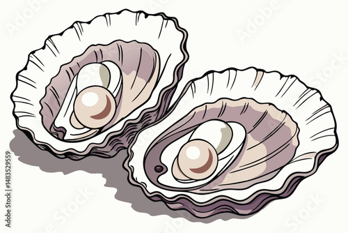 123 photorealistic, hyper-detailed, closeup of two freshly shucked oysters with pearl inside, iridescent mother-of-pearl shell, luminous natural lighting, dramatic shadows, dramatic contrast, sharp fo