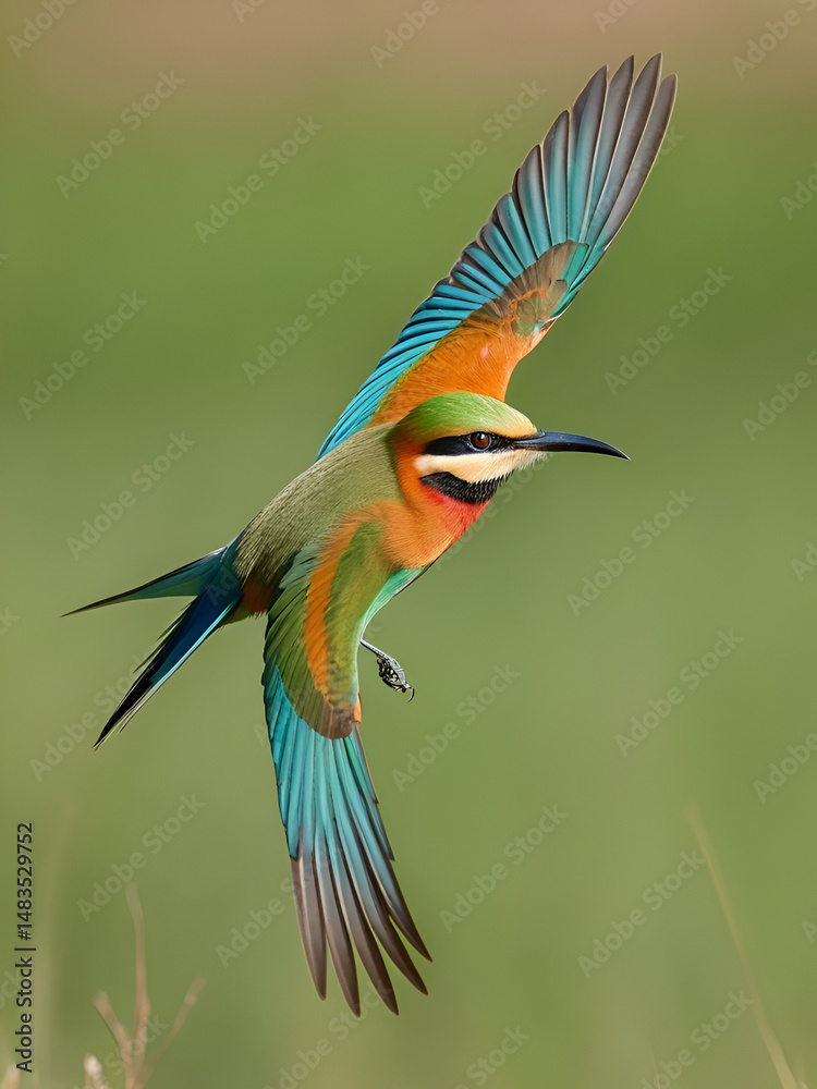 Obraz premium White-fronted bee-eater flaps wings to catch fly