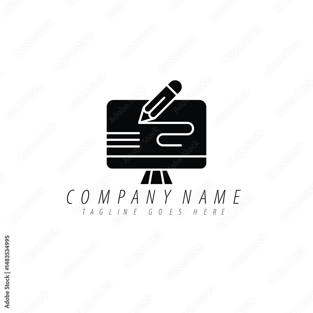 Obraz premium Modern Company Logo Design Pencil and Monitor Icon