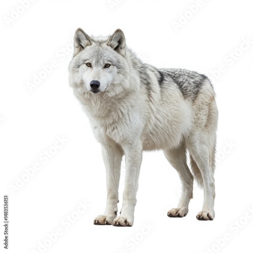 Standing wolf isolated on white background for wildlife and nature projects