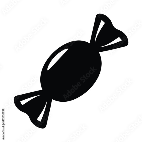Black and White Illustration of a Single Wrapped Hard Candy Sweet