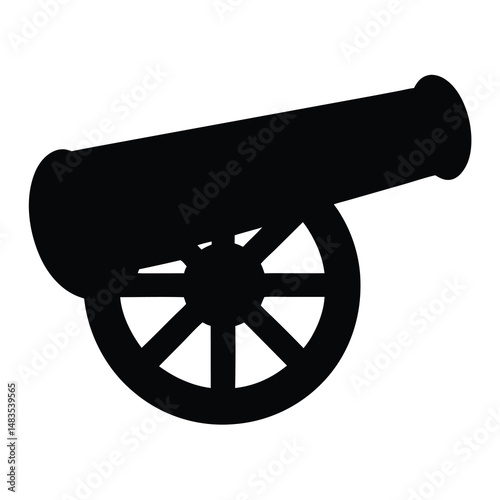 A Black Silhouette of a Classic Cannon with a Wheel