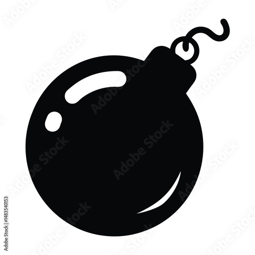 A Simple Black Silhouette of a Cartoon Bomb with a Lit Fuse