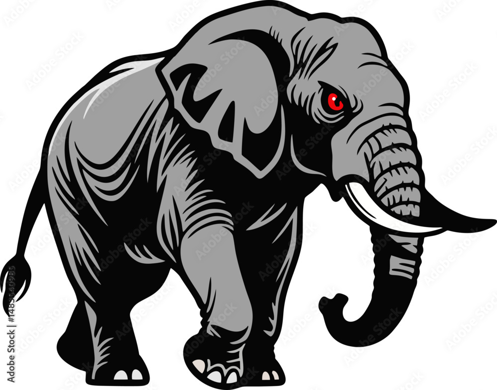 Fototapeta premium Stylized Black Elephant with Red Eyes Illustration