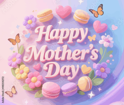 illustration 3d rendering texst writing mother's day flower beground