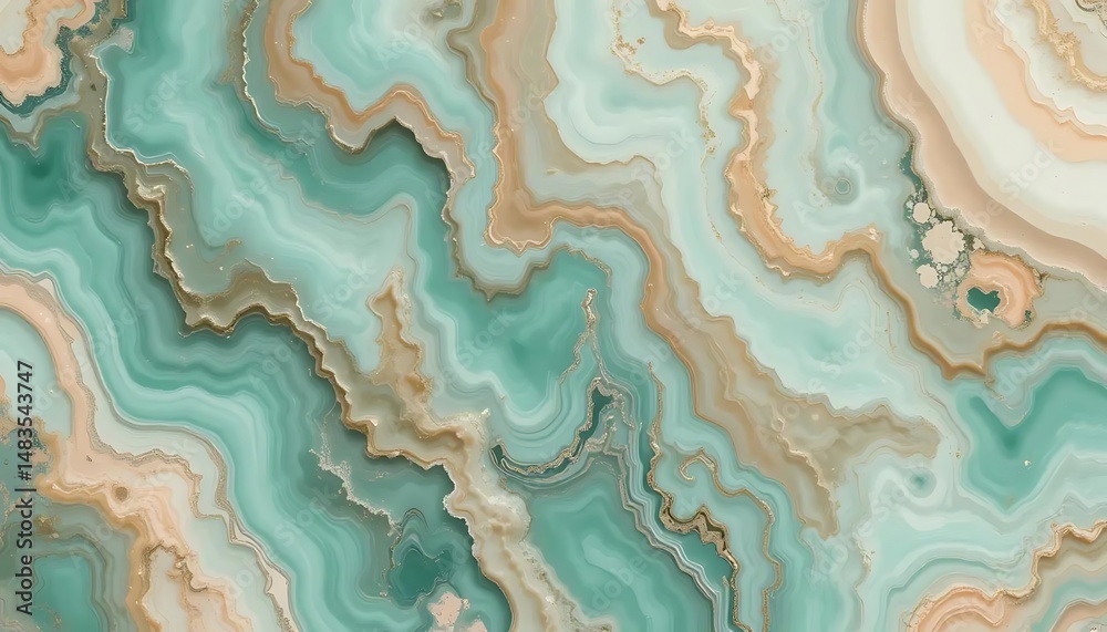 Fototapeta premium Abstract turquoise and gold marble texture background with wavy patterns creating a luxurious and elegant design for modern interiors and artistic applications