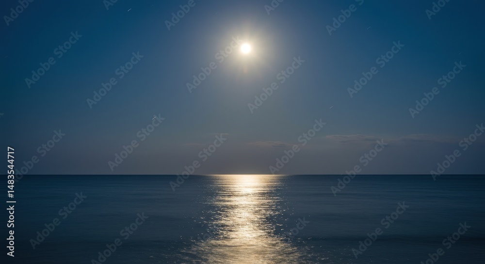 Obraz premium Serene Moonlit Ocean Night Sky Photography