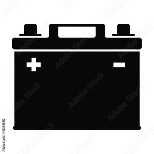 Black and White Illustration of a Car Battery Icon Graphic Design