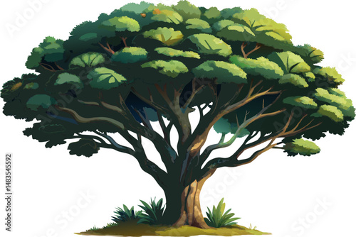 A watercolor depiction of a Black Ironwood (Krugiodendron ferreum), with dense dark foliage and rough bark texture, isolated on a white background.