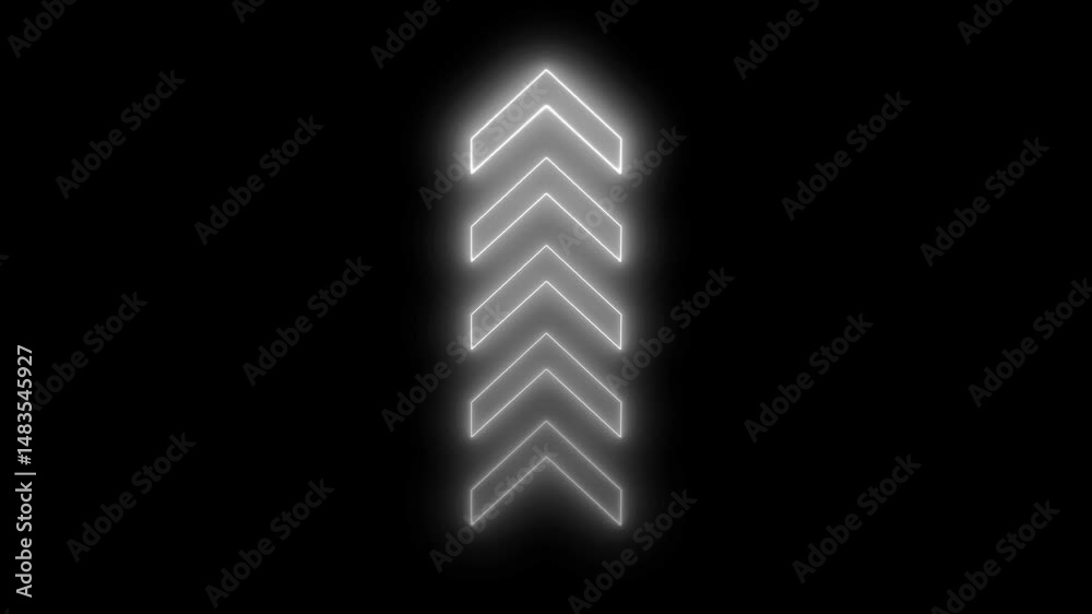 neon Up direction animated arrow .Animation of sweep neon arrow icon, upward and transparent white swipe up pointing neon arrow icon.