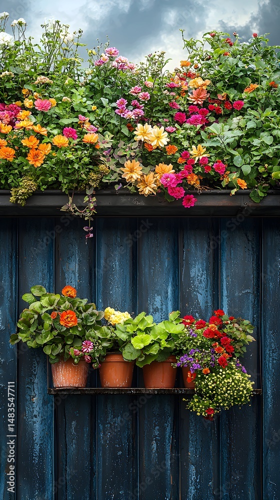 Fototapeta premium Colorful Flowers Adorning Wooden Fence