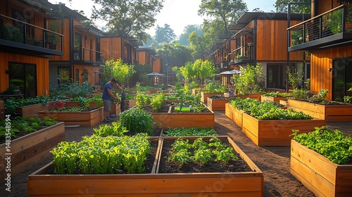 Fototapeta Naklejka Na Ścianę i Meble -  Organized raised beds in community garden space high resolution images